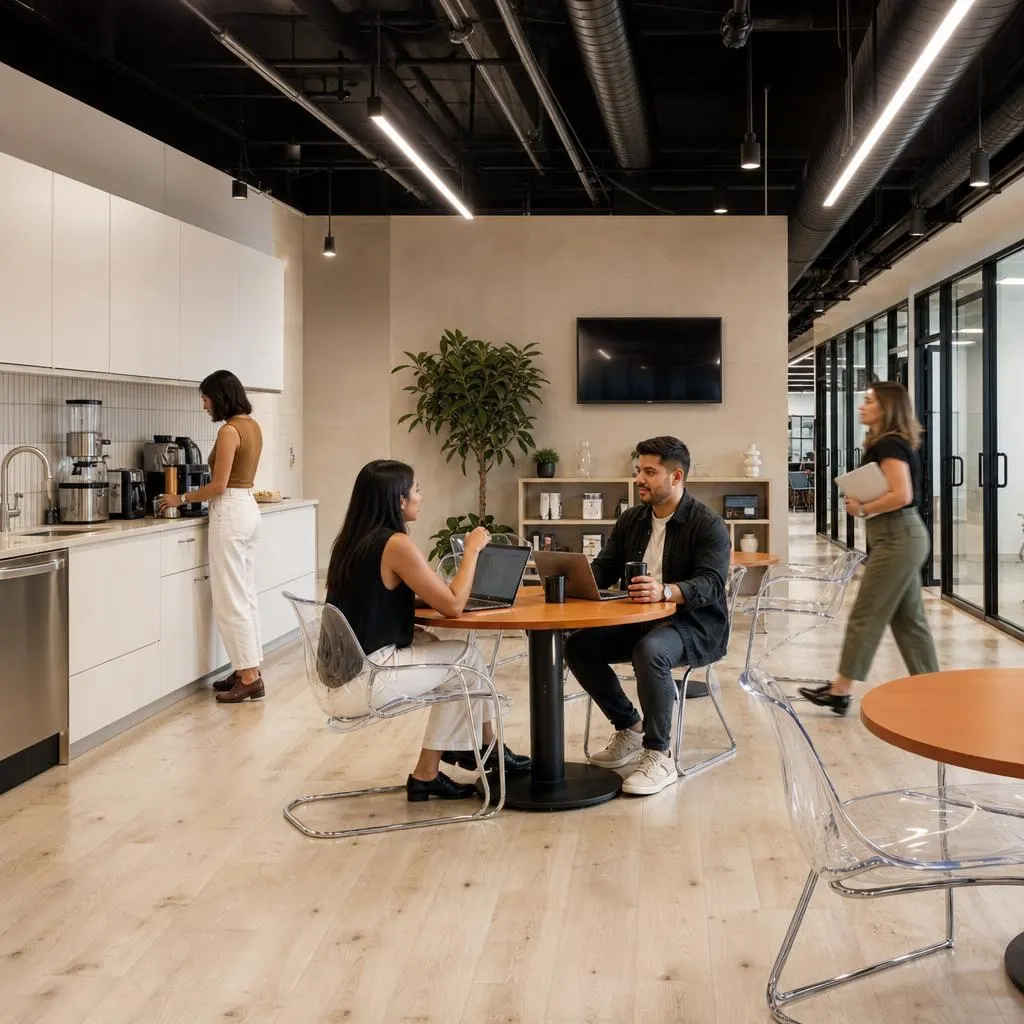 Des membres travaillant dans le salon de coworking du centre Blair