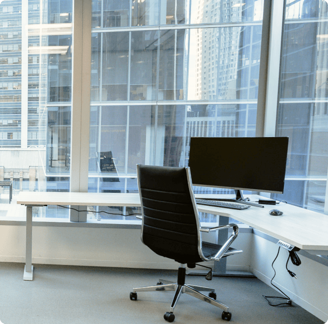 Minimalist individual office design with large desk