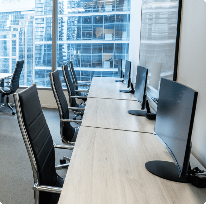Spacious team office with open seating